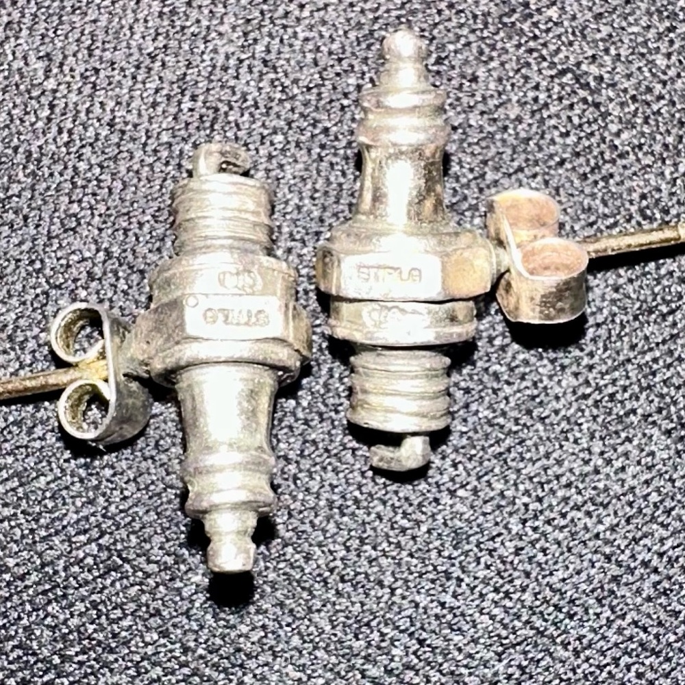 Vintage Estate Sterling Silver Spark Plug Earrings 50’s 60’s